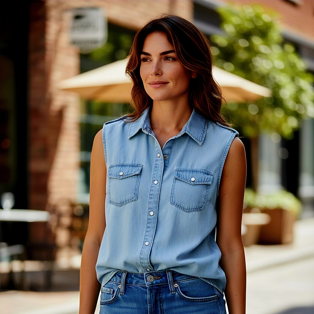 Cello Sky Blue Denim Top XS